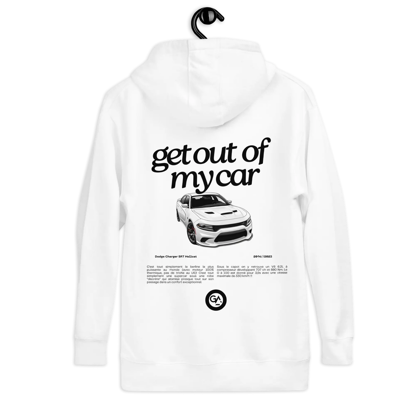 Sweat Dodge Charger La Vago – Muscle car US, tailles S à 2XL, disponible en noir et blanc - Livraison offerte