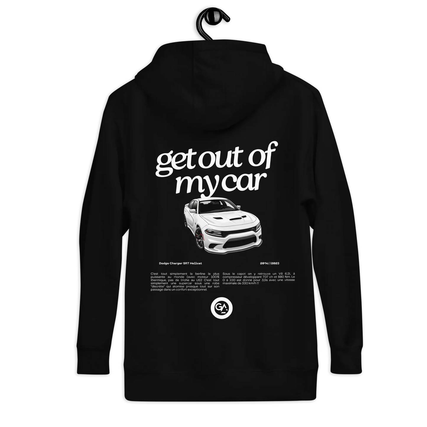 Sweat Dodge Charger La Vago – Muscle car US, tailles S à 2XL, disponible en noir et blanc - Livraison offerte