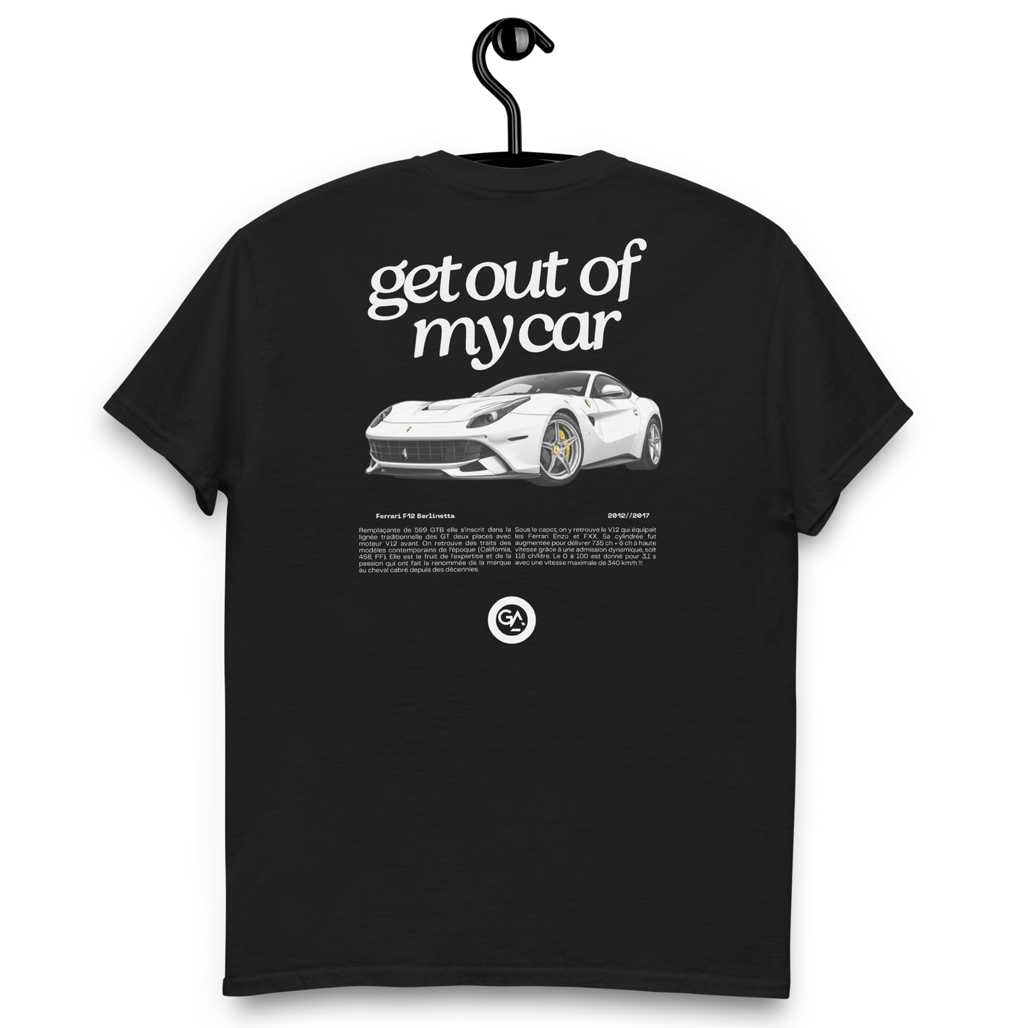 T-shirt Ferrari F12 noir ou blanc – Supercar italienne + livraison offerte dès 50€ d'achats - disponibles en noir et blanc, tailles S à 2XL