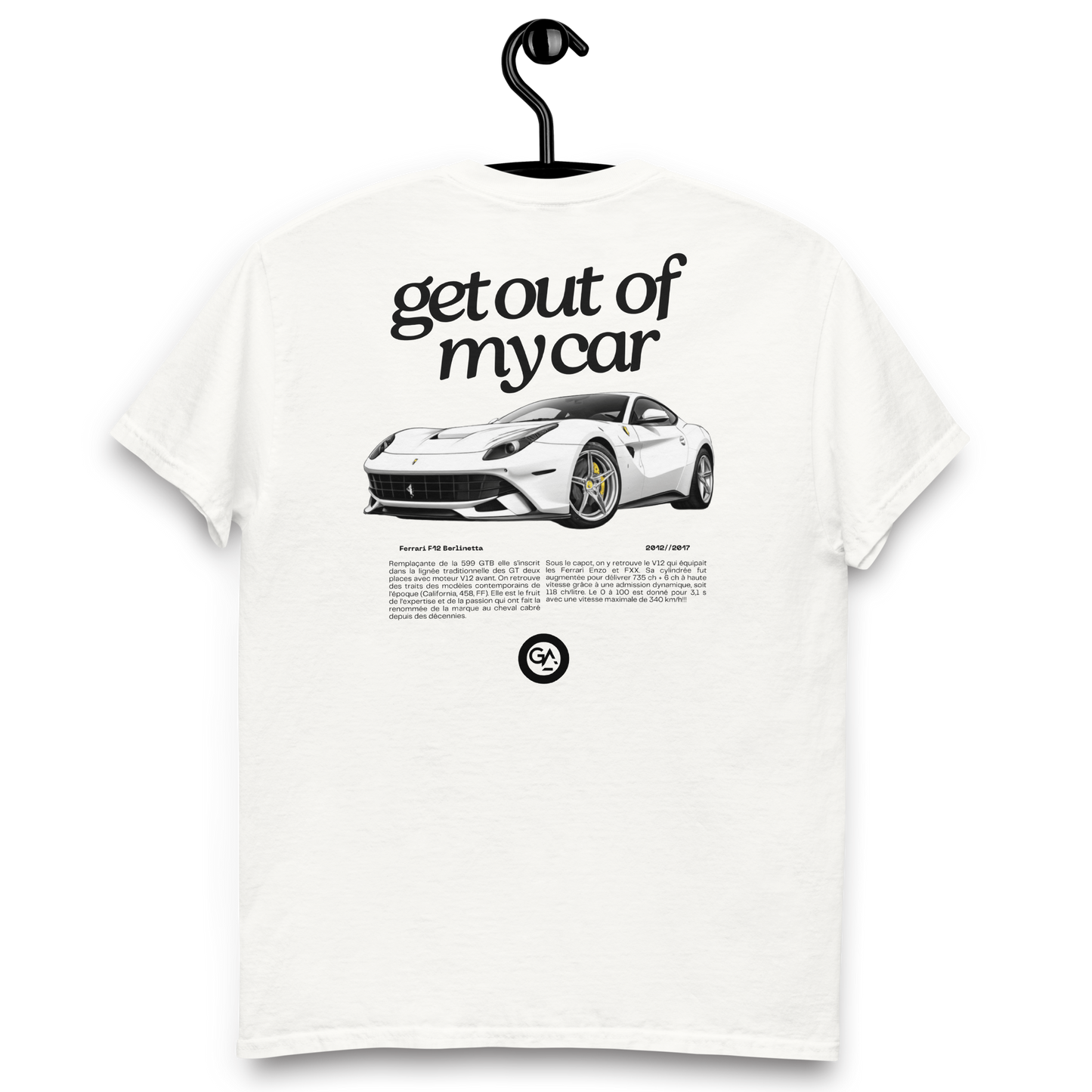 T-shirt Ferrari F12 noir ou blanc – Supercar italienne + livraison offerte dès 50€ d'achats - disponibles en noir et blanc, tailles S à 2XL