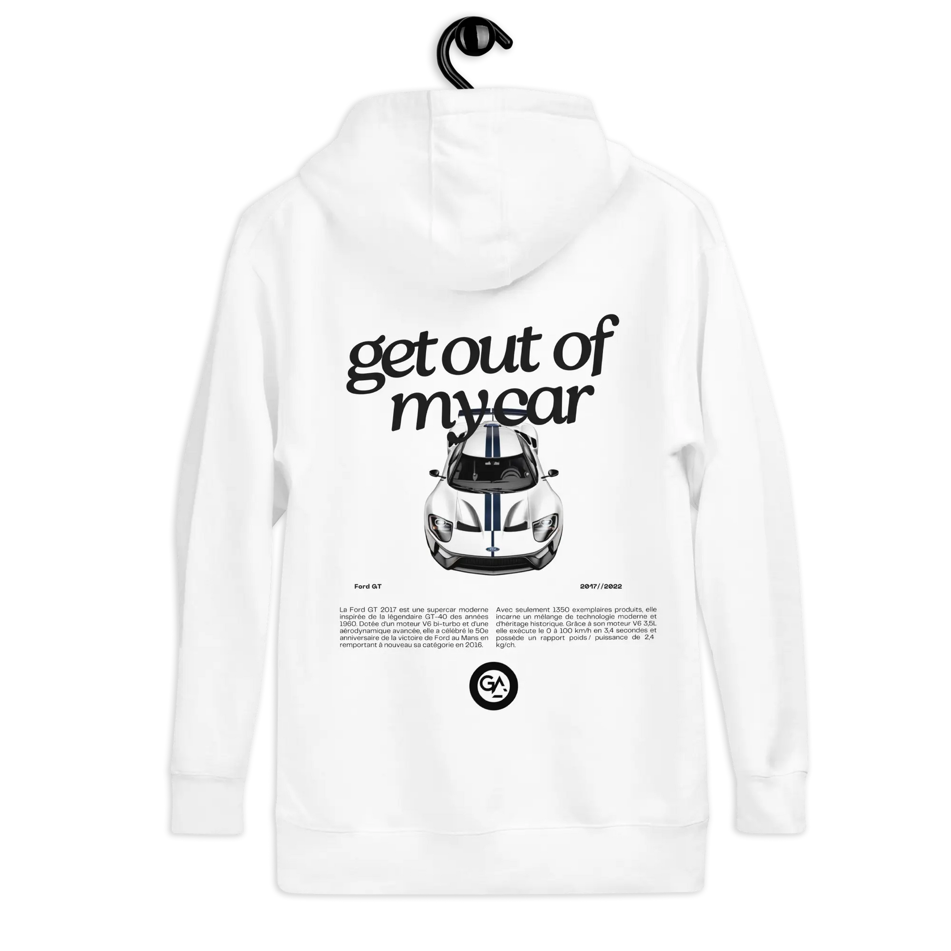 Sweat Ford GT – Supercar américaine, design La Vago, blanc - tailles S à 2XL. Livraison offerte