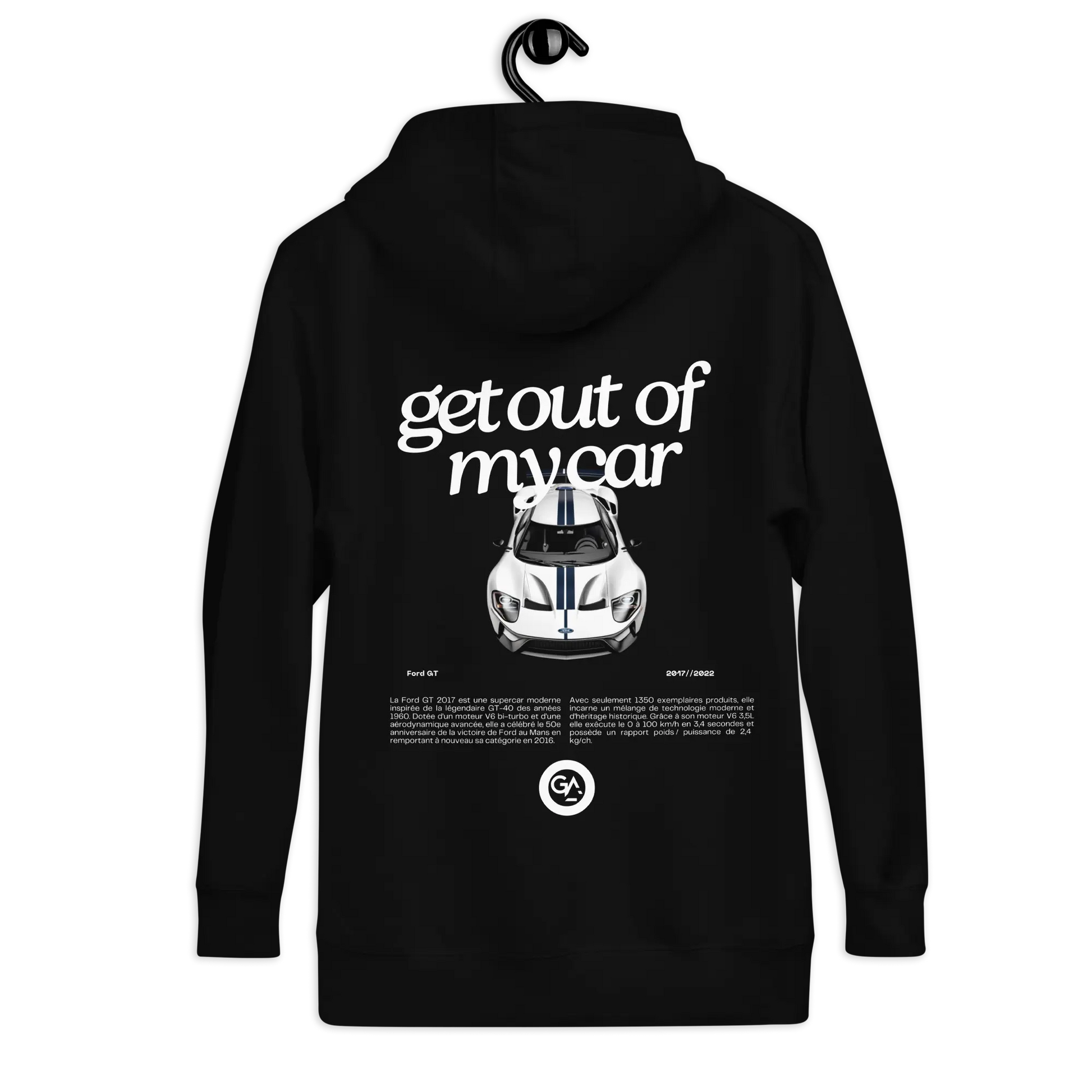 Sweat Ford GT – Supercar américaine, design La Vago, noir - tailles S à 2XL. Livraison offerte