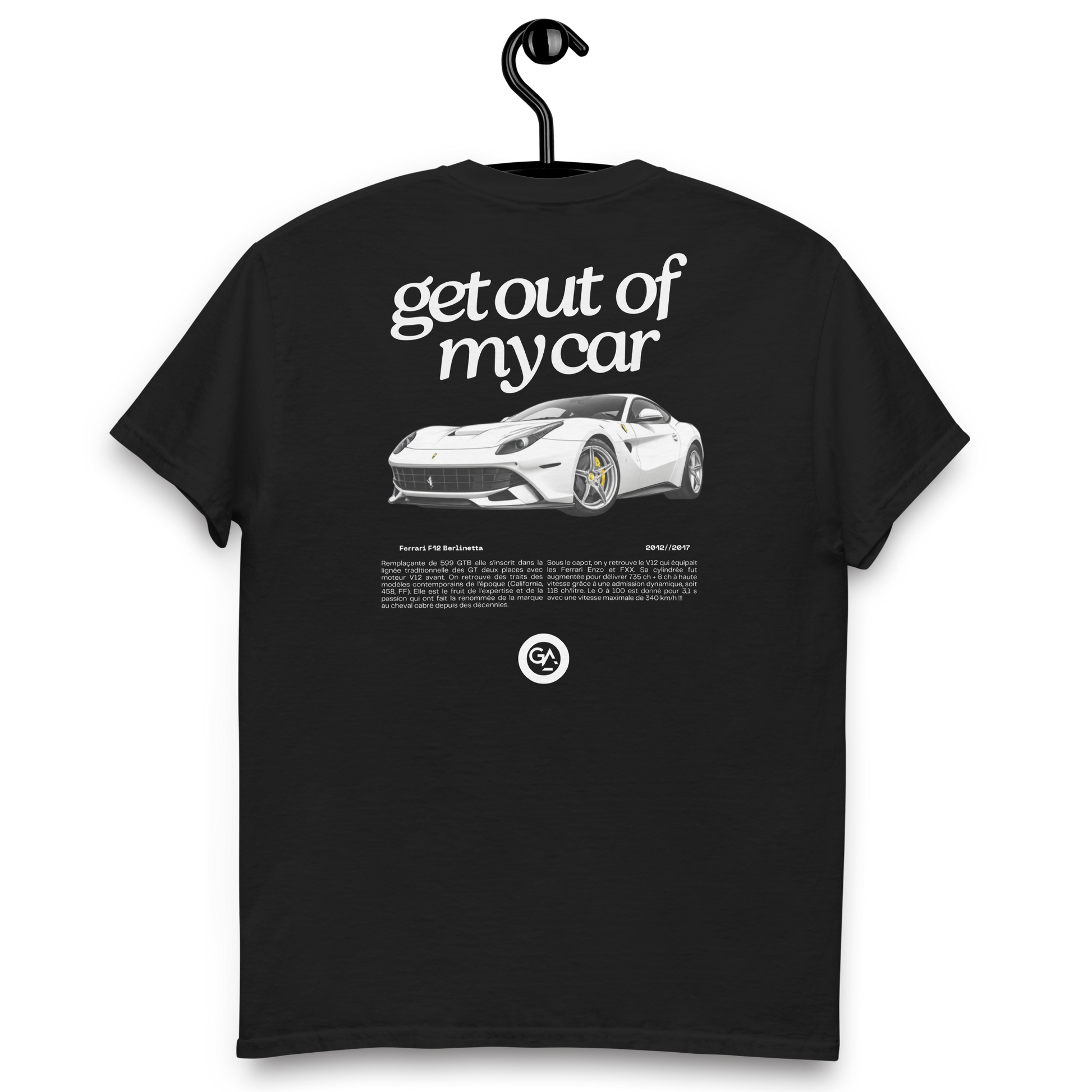 T-shirt Ferrari F12 noir ou blanc – Supercar italienne + livraison offerte dès 50€ d'achats - disponibles en noir et blanc, tailles S à 2XL