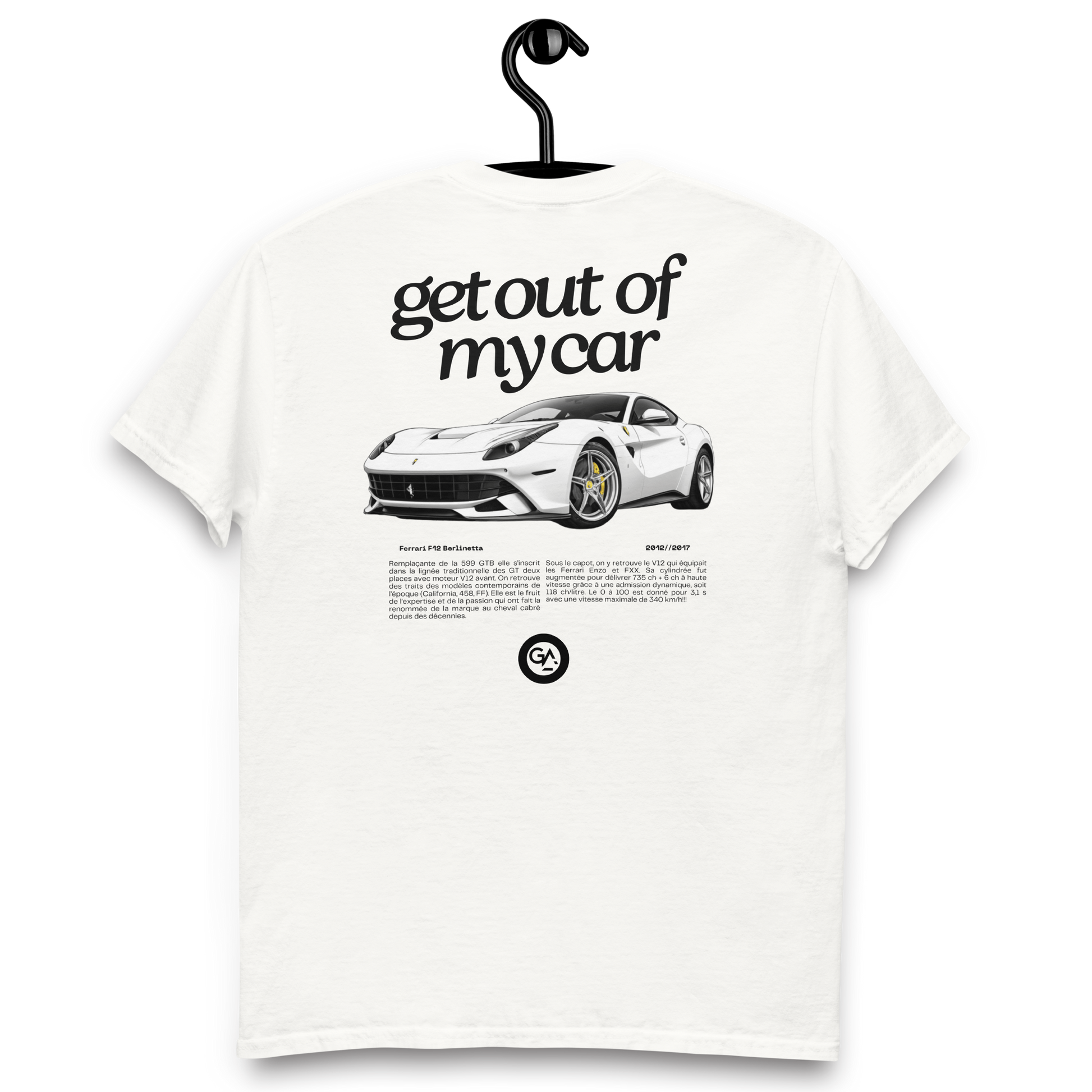 T-shirt Ferrari F12 noir ou blanc – Supercar italienne + livraison offerte dès 50€ d'achats - disponibles en noir et blanc, tailles S à 2XL