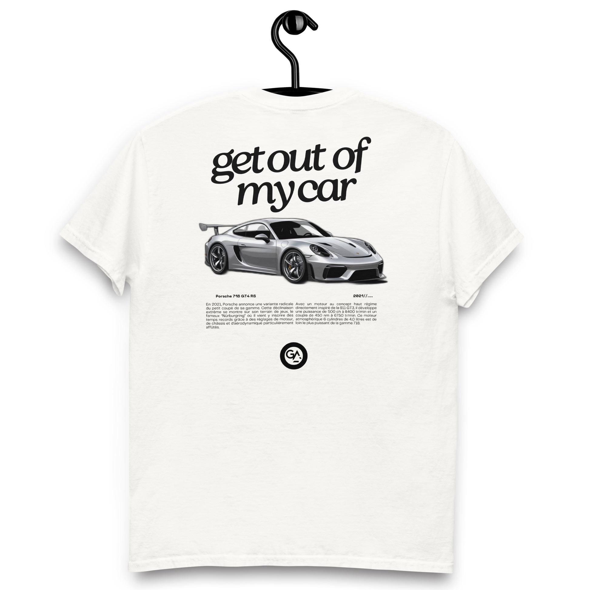 T-shirt Porsche GT4 RS – Le Cayman radical, tailles disponible S à 2XL, noir et blanc, expédition gratuite dès 50 €